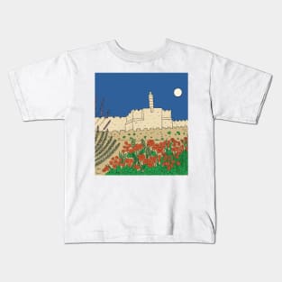 The Tower of david in full moon, Jerusalem Kids T-Shirt